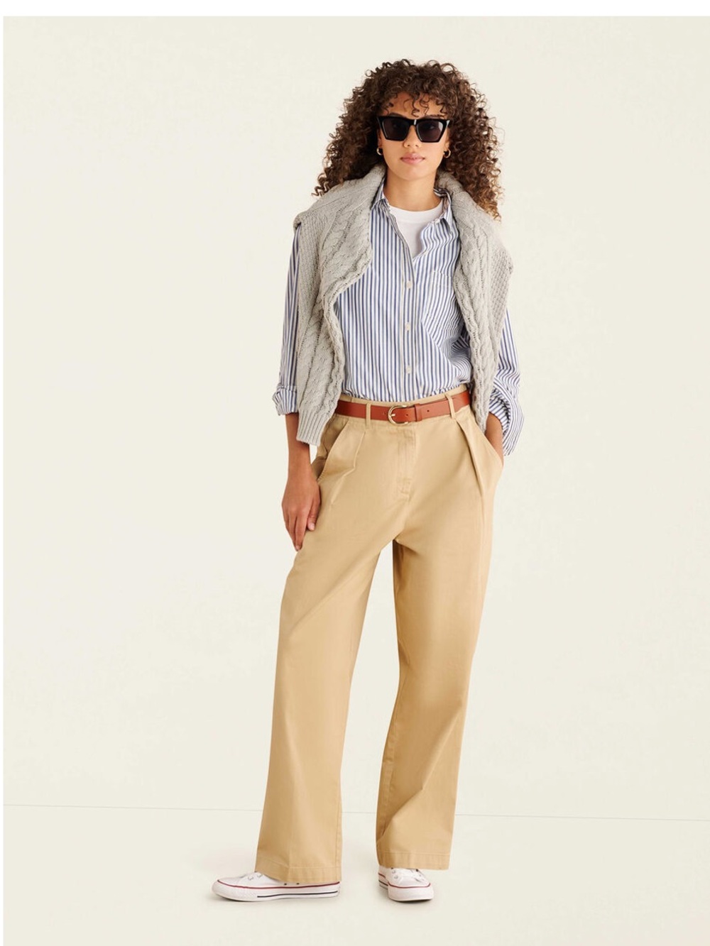 Roots Dauphin Pleated Wide Leg Khaki Pants, 8